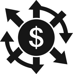 Black cash flow arrows icon isolated on transparent background
