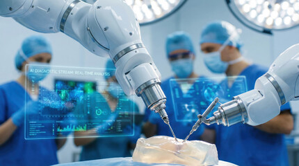 Robotic Surgical Arm Performing Procedure with AI Diagnostic Stream