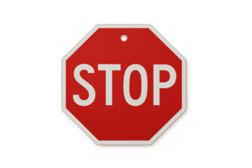 Red octagon stop sign indicating warning and control