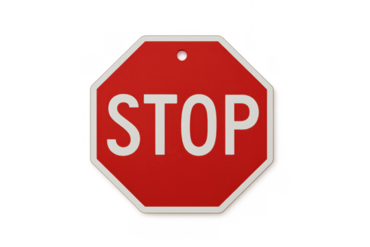 Red octagon stop sign indicating warning and control