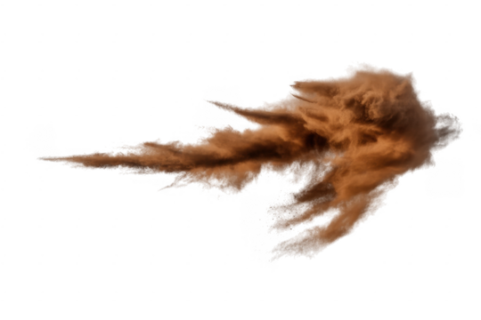 Brown dust cloud explosion motion isolated on a transparent background