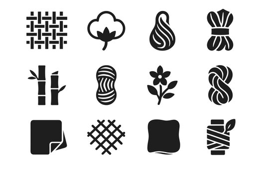 Icons smart wool fabric thread mesh icon synthetic polymer hemp cotton textile