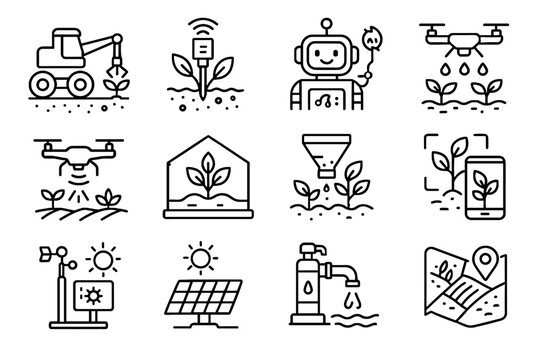 Weather irrigation harvester agriculture icon greenhouse map vector panel icons ai fertilizer