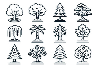 Fototapeta premium Icons tech digital bonsai oak vector palm radiant icon holographic tree maple