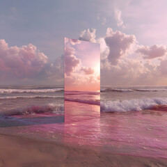 Abstract factasy and realistic mirror in desert, background, futuristic