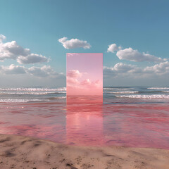 Abstract factasy and realistic mirror in desert, background, futuristic