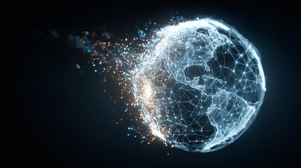 A futuristic image of illuminated sphere with molecular connection, network.