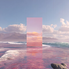 Abstract factasy and realistic mirror in desert, background, futuristic