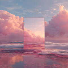 Abstract factasy and realistic mirror in desert, background, futuristic
