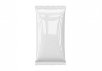 A clean white rectangular food wrapper with sealed edges and textured surface isolated on transparent background