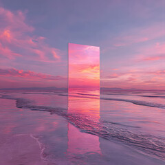 Abstract factasy and realistic mirror in desert, background, futuristic