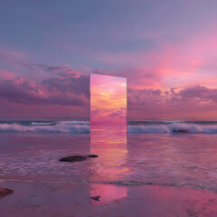 Abstract factasy and realistic mirror in desert, background, futuristic