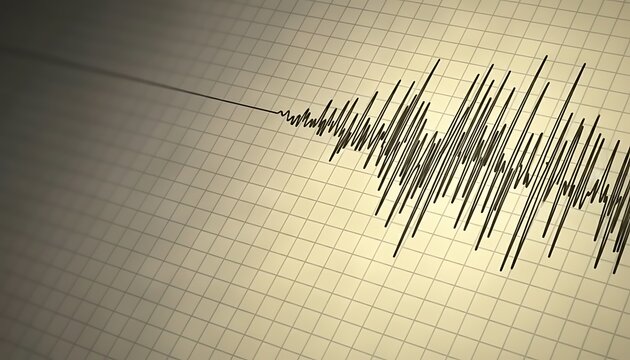 Seismic wave seismograph reading on grid paper with gradient background earthquake
