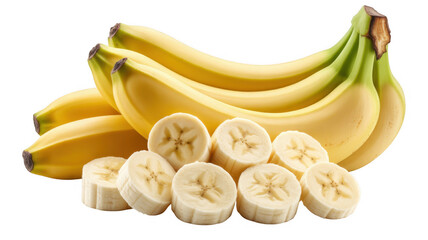 Bunch of Yellow Bananas with Sliced Pieces isolated on a transparent background