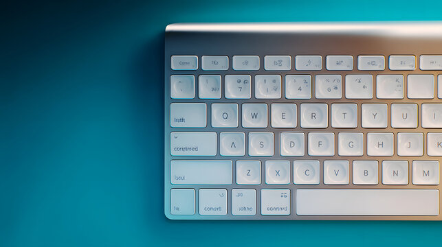 Sleek wireless keyboard with minimalist design is placed on vibrant blue background, showcasing its modern aesthetic and functionality