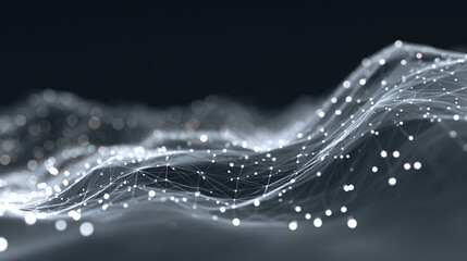 An abstract digital network with glowing nodes and flowing lines, conveying the interconnectedness of data