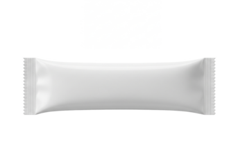 A plain white rectangular snack bar wrapper with sealed edges isolated on a transparent background for product mockup and design isolated on transparent background