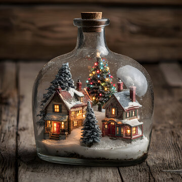 Festive background decoration with trees and light in warm tone