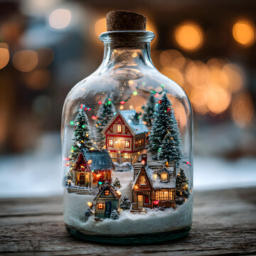 Festive background decoration with trees and light in warm tone