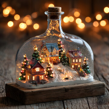 Festive background decoration with trees and light in warm tone