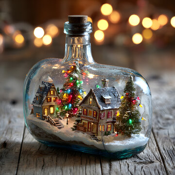 Festive background decoration with trees and light in warm tone