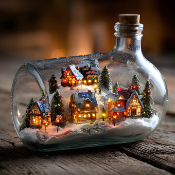 Festive background decoration with trees and light in warm tone