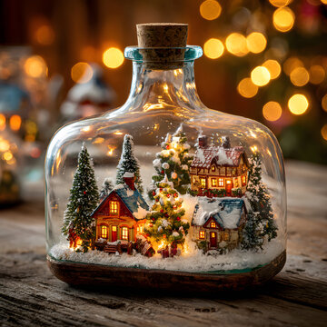Festive background decoration with trees and light in warm tone