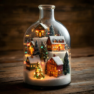 Festive background decoration with trees and light in warm tone