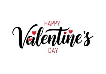 Happy valentines day lettering with hearts isolated on white background to celebrate love and affection on this special romantic holiday