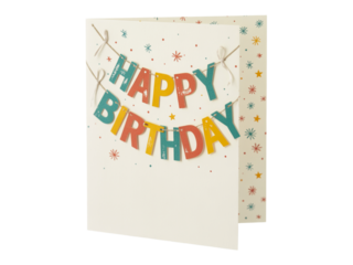 Open greeting card with colorful happy birthday banner design