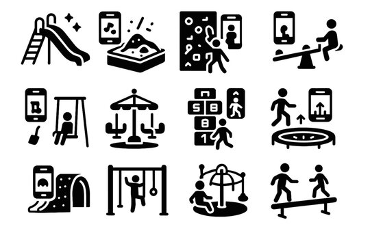 Interactive icons digital ar wall icon augmented monkey swing carousel playground vector