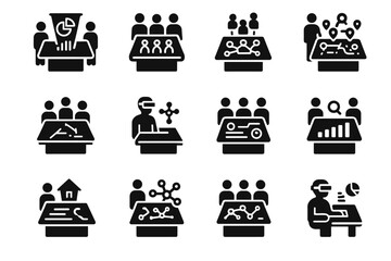 Team projection icons icon station desk vector smart shared workspace holographic collaboration