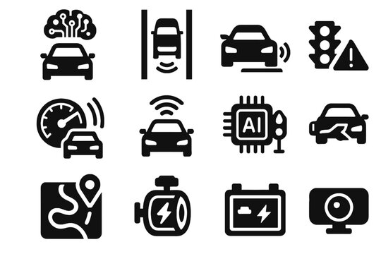 Keeping lane mode icon battery driverless connectivity vehicle car vector autonomous module