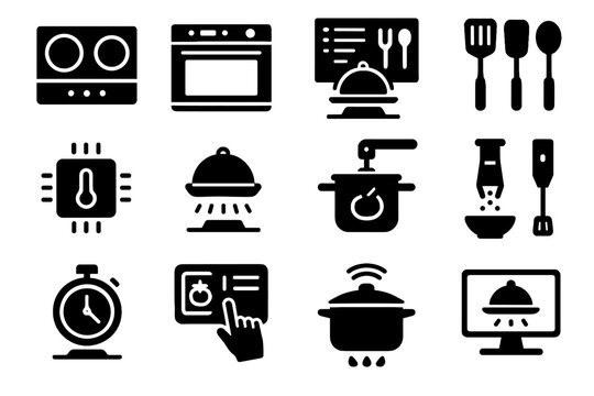 Smart utensils dispenser temperature virtual vector stove recipe cooking device icons icon