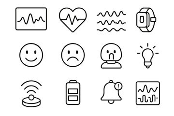 Vector wireless icons wearable assistant tracking graph notification heart emotional led battery
