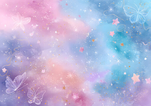 Abstract starlight and pink and purple clouds stardust, blink, background, presentation, star, concept, magazine, powerpoint, website, marketing,