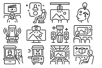 Ai responsive theater icon film display ticket lighting vector seat cinema icons