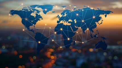 Global Connectivity Concept World Map Depicting Advanced Communication Technologies and Networks