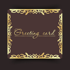 Elegant luxury with hand drawn golden line art pattern and frame for text. Vector templates for wedding invitation, greeting card, packaging, branding, design, social or media
