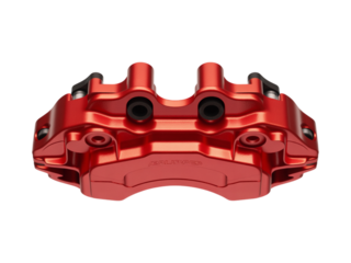 Bright red high-performance automotive brake caliper car part