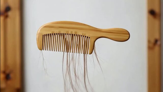 Smooth Wooden Comb Gliding Through Hair in Gentle, Rhythmic Motion for Relaxing Experience