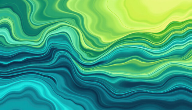Abstract turquoise and green fluid waves create smooth flowing pattern with vibrant colors and dynamic movement this digital