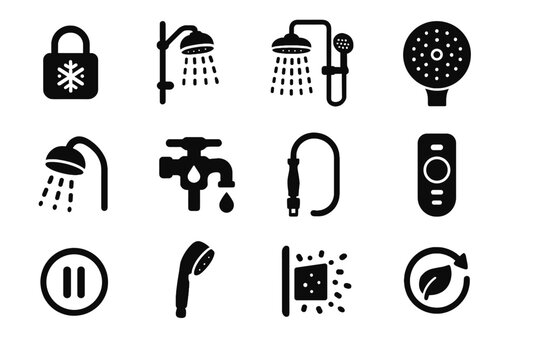 Height temperature smart icon soft vector family mode remote shower guard grip