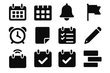 Grid calendar interactive list bell icons task icon vector digital slot alarm