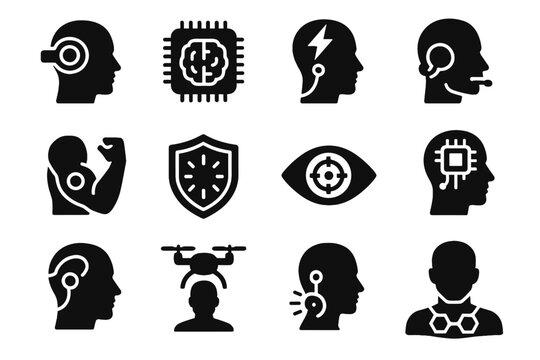 Implant booster implants vector chip armor control icons drone enhancer reflex icon