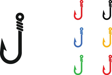 Colorful assortment of fishing hooks in various styles and shades displayed