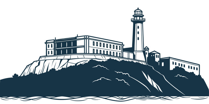 Alcatraz Island prison silhouette minimal