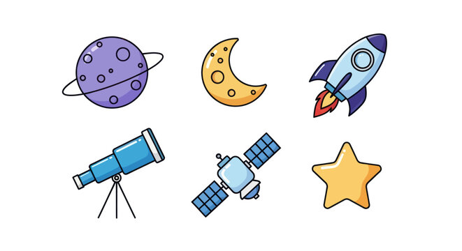 Cartoon space objects set illustration isolated on white background