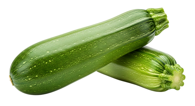 Two fresh green zucchini vegetables with textured skin and light speckles are isolated on a stark black background showcasing their natural beauty and healthy organic produce