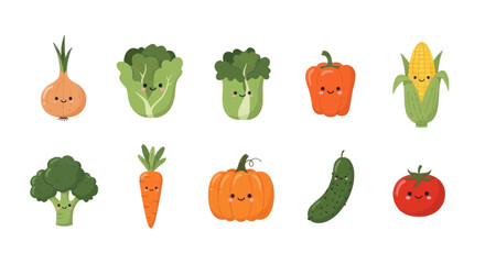 Cartoon vegetable collection smiling icons of fresh produce